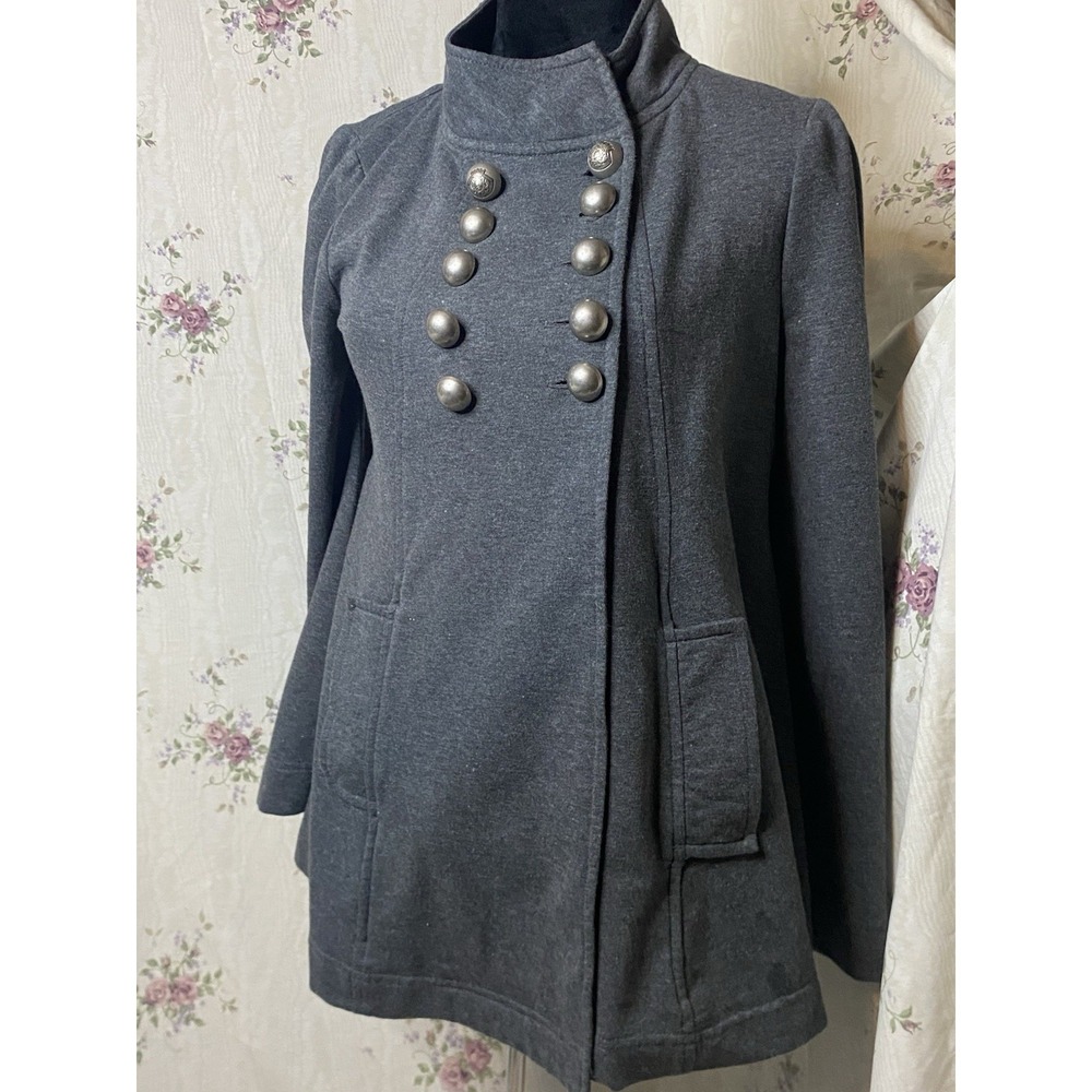 Aunt‎ Wanda Gray Floral Embroidered Studded Cross Double Breasted Peacoat  Small